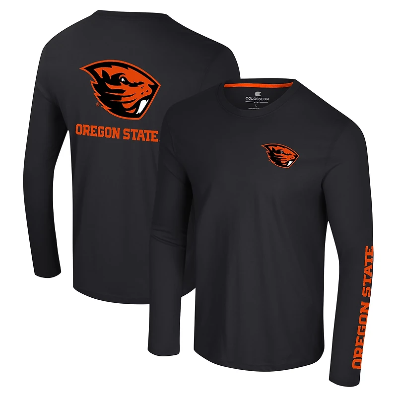 T-shirt à manches longues Colosseum Black Oregon State Beavers Logo Lockup 3-Hit Active Blend pour hommes