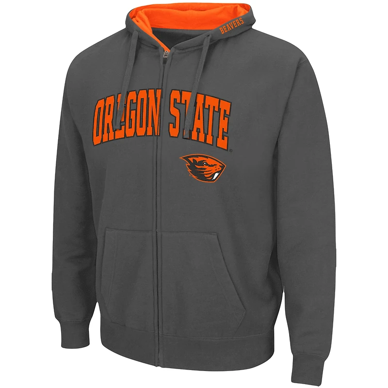 Men's Colosseum Charcoal Oregon State Beavers Arch & Logo 3.0 Full-Zip Hoodie