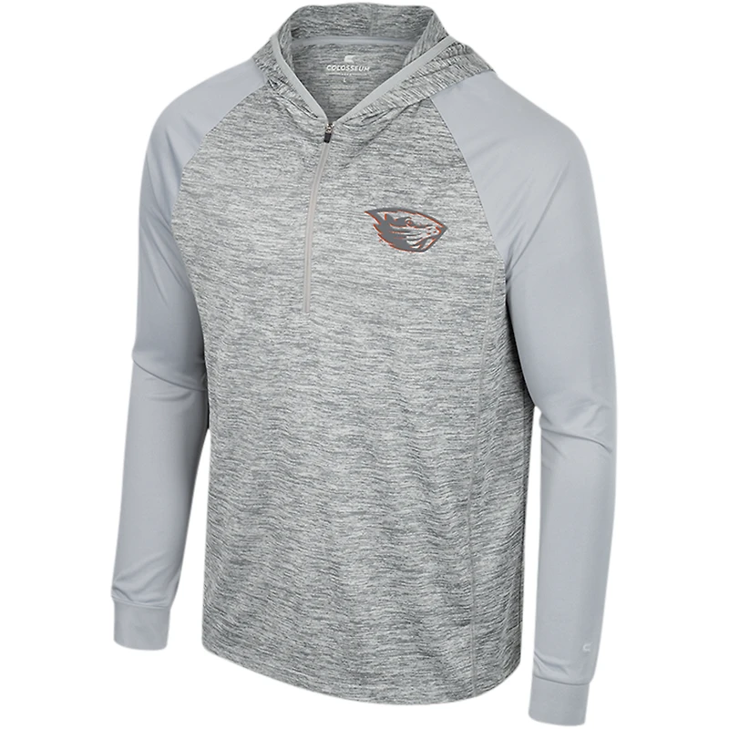 Men's Colosseum Gray Oregon State Beavers Cybernetic Raglan Quarter-Zip Hooded Top