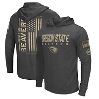 T-shirt à capuche manches longues pour hommes Colosseum Heather Black Oregon State Beavers Team OHT Military Appréciation