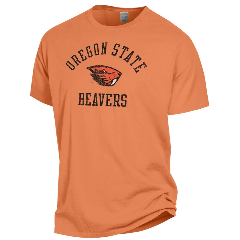 T-shirt pour homme ComfortWash orange avec logo Oregon State Beavers Arch, teint en pièce