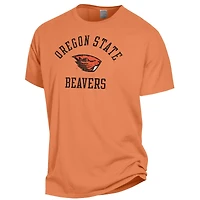 T-shirt pour homme ComfortWash orange avec logo Oregon State Beavers Arch, teint en pièce