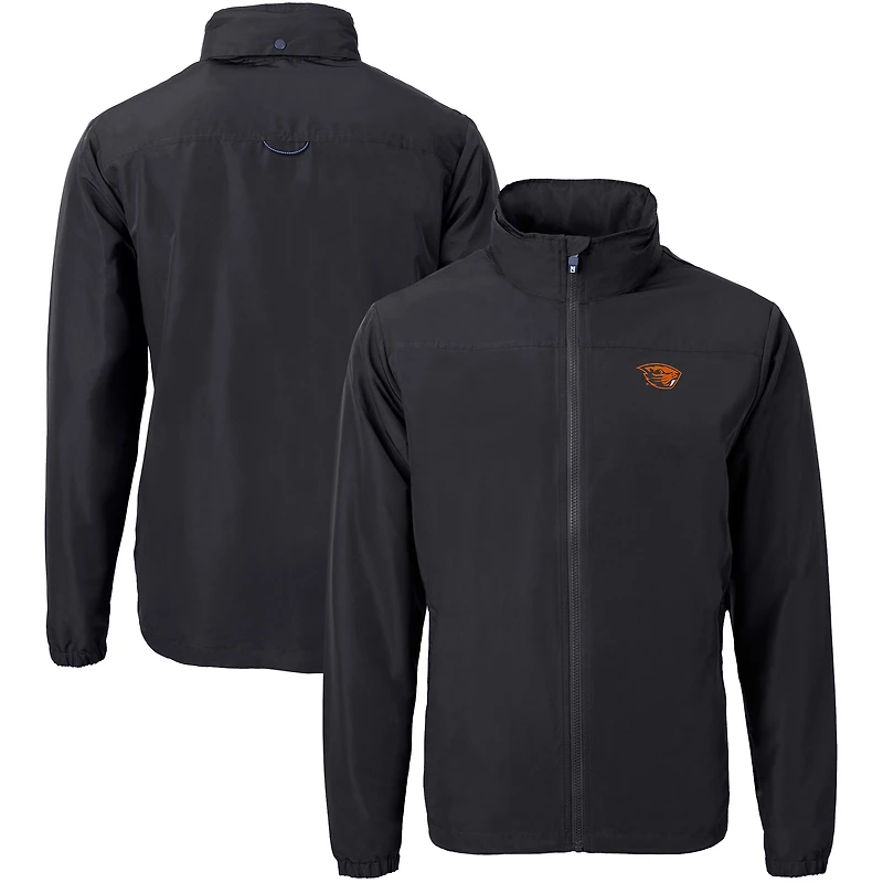 Veste zippée intégrale en tricot recyclé pour homme, couleur noire, de la collection Cutter & Buck des Oregon State Beavers, taille grande et taille.