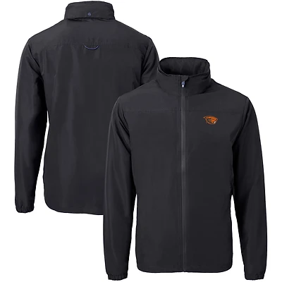 Veste zippée intégrale en tricot recyclé pour homme, couleur noire, de la collection Cutter & Buck des Oregon State Beavers, taille grande et taille.