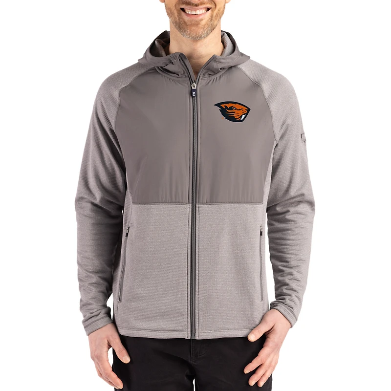 Veste hybride tri-blend Cutter & Buck Peshastin Eco Fleece recyclée, gris chiné, pour homme, Oregon State Beavers.