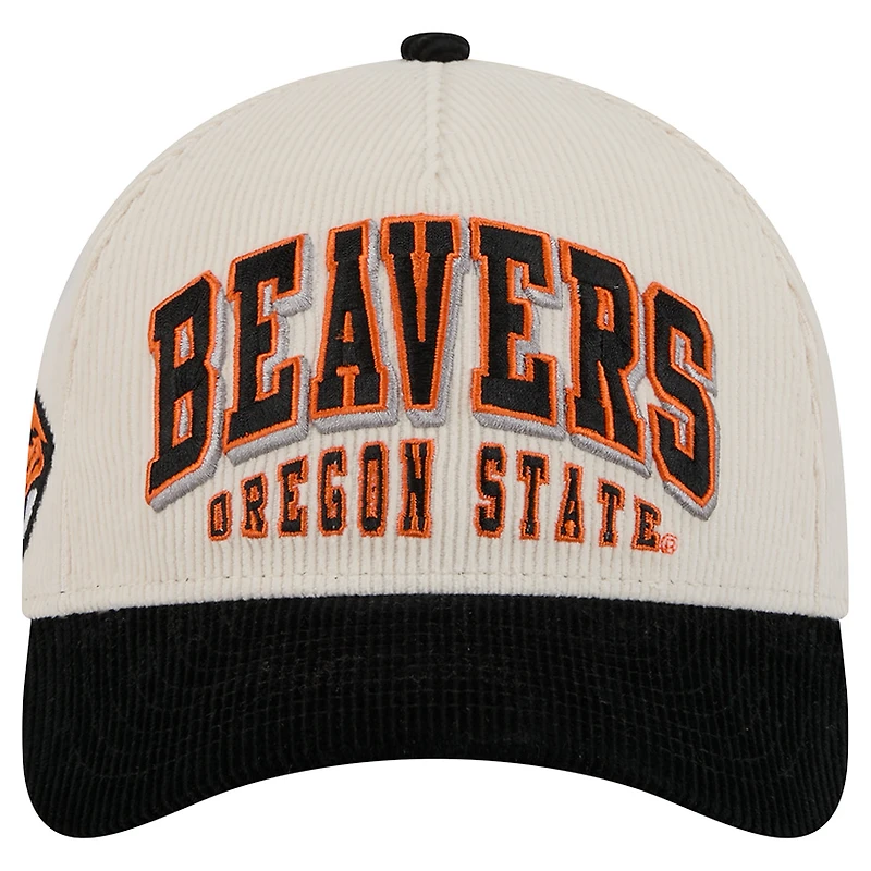 Men's New Era Black/Cream Oregon State Beavers Arch Two-Tone Corduroy 9FORTY A-Frame Adjustable Hat