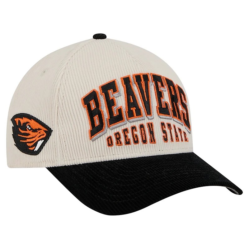 Men's New Era Black/Cream Oregon State Beavers Arch Two-Tone Corduroy 9FORTY A-Frame Adjustable Hat