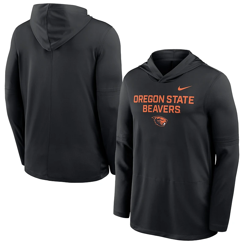 T-shirt à capuche manches longues Nike noir Oregon State Beavers 2025 Sideline pour homme, léger et respirant, en tissu Dri-FIT.