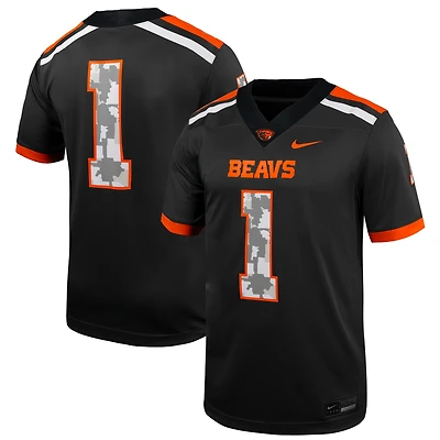 Maillot de football réplique Nike n° 1 anthracite Oregon State Beavers pour homme, hommage aux militaires, modèle Untouchable.