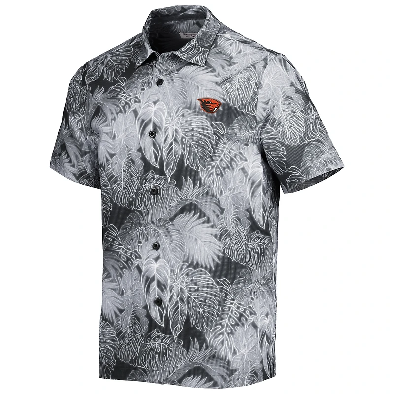 Men's Tommy Bahama Black Oregon State Beavers Coast Luminescent Frond Camp IslandZone Button-Up Shirt