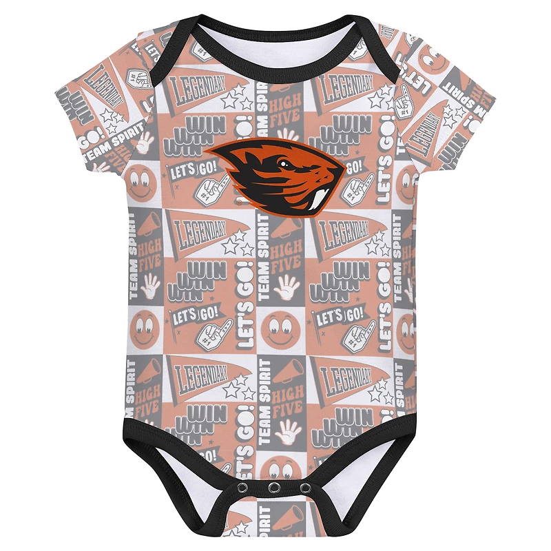 Lot de 3 bodies pour nouveau-né Oregon State Beavers Sunday Comics noirs