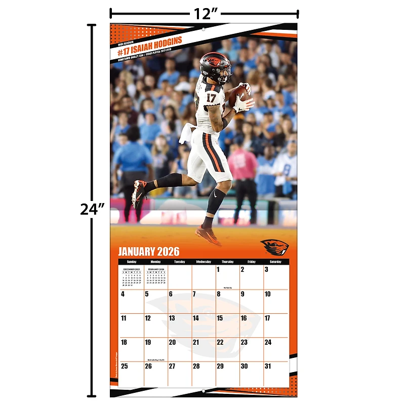 Calendrier mural 2026 des Oregon State Beavers (12 x 12 po)