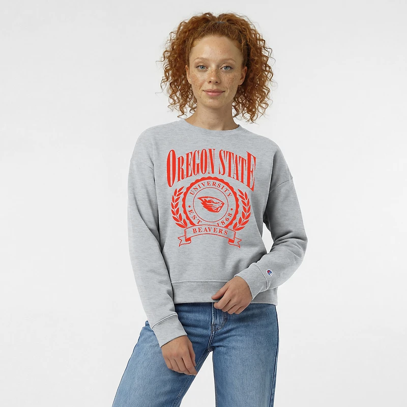 Women's Champion  Heather Gray Oregon State Beavers Academic Crest Powerblend Crewneck Sweatshirt