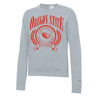 Women's Champion  Heather Gray Oregon State Beavers Academic Crest Powerblend Crewneck Sweatshirt