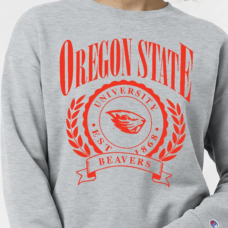 Women's Champion  Heather Gray Oregon State Beavers Academic Crest Powerblend Crewneck Sweatshirt
