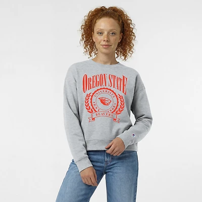 Women's Champion Heather Gray Oregon State Beavers Academic Crest Powerblend Crewneck Sweatshirt