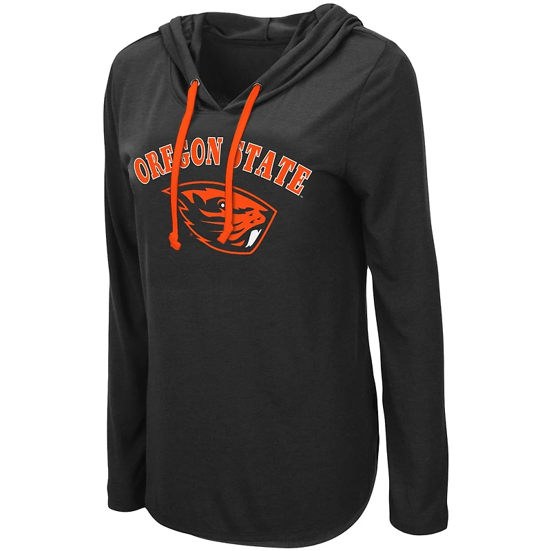 Women's Colosseum Black Oregon State Beavers My Lover Lightweight Hooded Long Sleeve T-Shirt