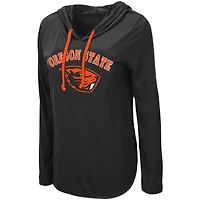Women's Colosseum Black Oregon State Beavers My Lover Lightweight Hooded Long Sleeve T-Shirt