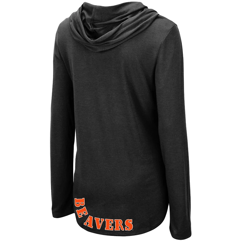 Women's Colosseum Black Oregon State Beavers My Lover Lightweight Hooded Long Sleeve T-Shirt