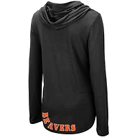 Women's Colosseum Black Oregon State Beavers My Lover Lightweight Hooded Long Sleeve T-Shirt