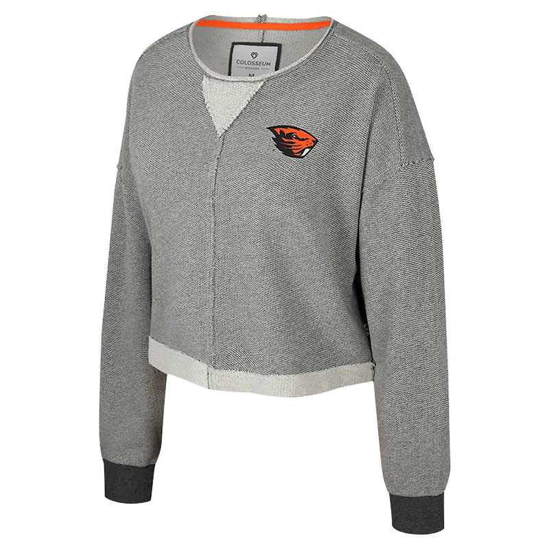 Women's Colosseum Charcoal Oregon State Beavers Magnum Scoop Neck Cropped Pullover Sweatshirt