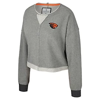 Women's Colosseum Charcoal Oregon State Beavers Magnum Scoop Neck Cropped Pullover Sweatshirt