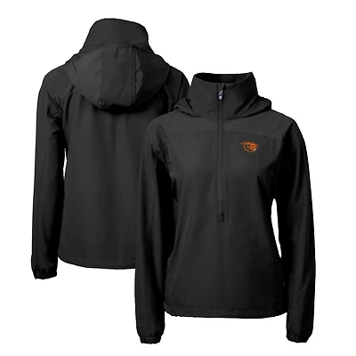 Women's Cutter & Buck  Black Oregon State Beavers Charter Eco Recycled Half-Zip Anorak Jacket