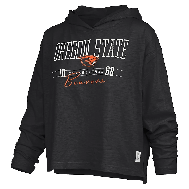 Women's Pressbox  Black Oregon State Beavers Castillo Slub Waist Length Long Sleeve Hooded T-Shirt