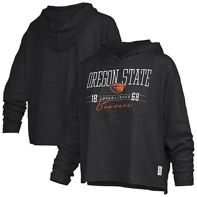 Women's Pressbox Black Oregon State Beavers Castillo Slub Waist Length Long Sleeve Hooded T-Shirt
