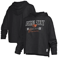 Women's Pressbox  Black Oregon State Beavers Castillo Slub Waist Length Long Sleeve Hooded T-Shirt