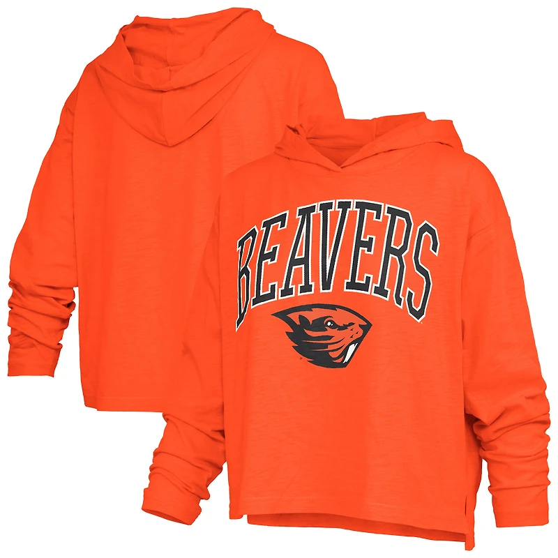 T-shirt à capuche manches longues pour femmes Pressbox Orange Oregon State Beavers Nelson Arch Over Logo