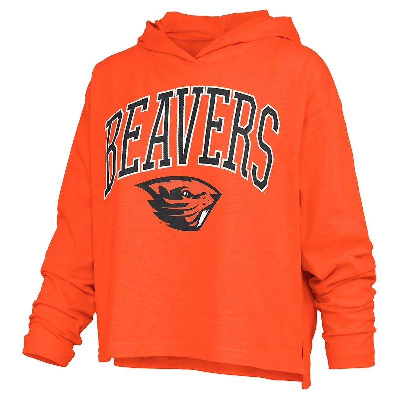 T-shirt à capuche manches longues pour femmes Pressbox Orange Oregon State Beavers Nelson Arch Over Logo