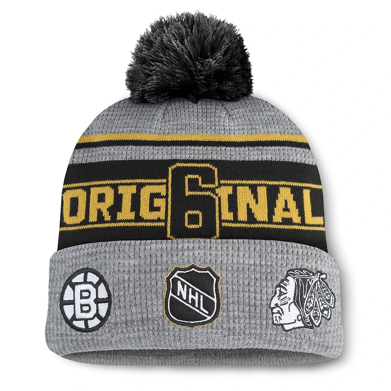 Bonnet en tricot à revers avec pompon Fanatics Original 6 Lumberjack pour homme gris
