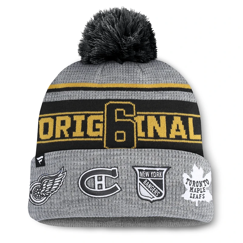 Bonnet en tricot à revers avec pompon Fanatics Original 6 Lumberjack pour homme gris