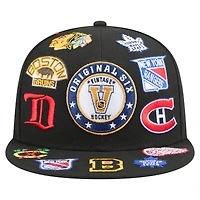Casquette snapback New Era noire Original 9FIFTY pour homme avec 6 logos