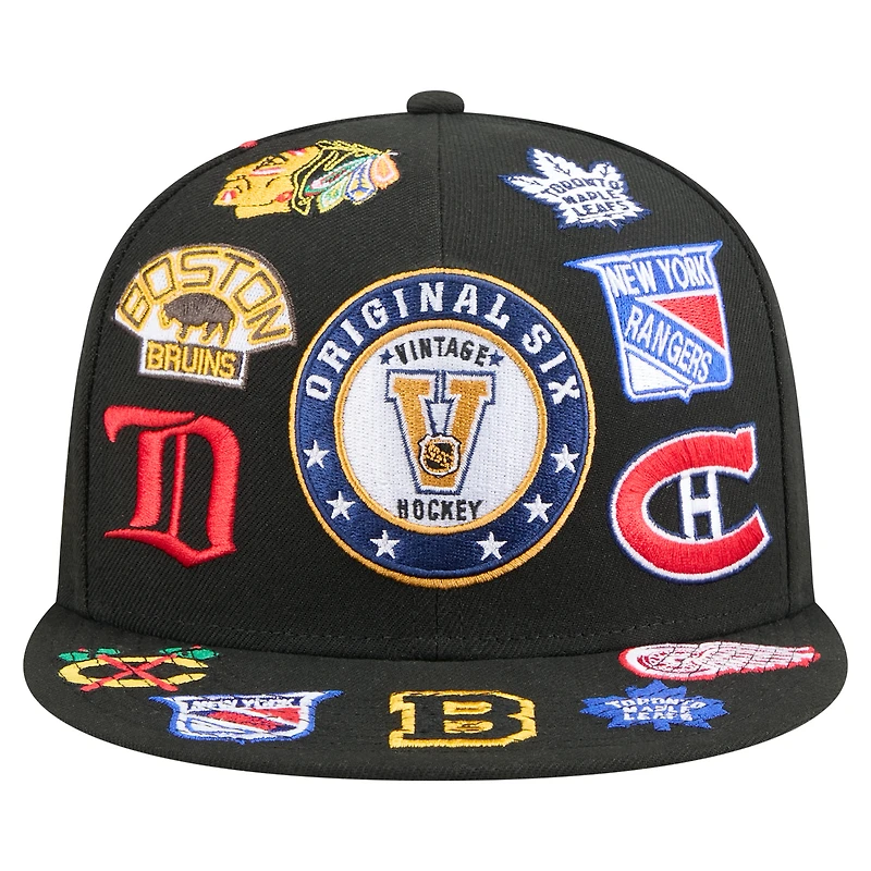 Men's New Era  Black Original 6 Allover Logos 9FIFTY Snapback Hat