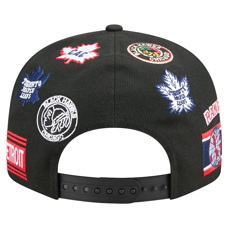 Casquette snapback New Era noire Original 9FIFTY pour homme avec 6 logos