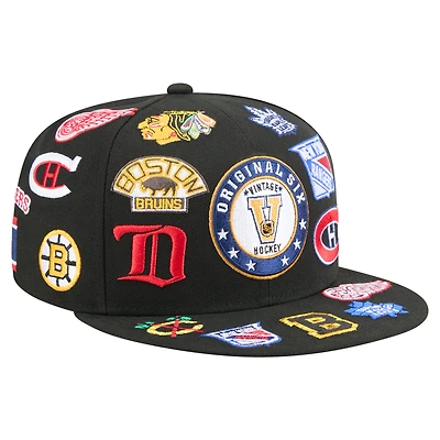Casquette snapback New Era noire Original 9FIFTY pour homme avec 6 logos