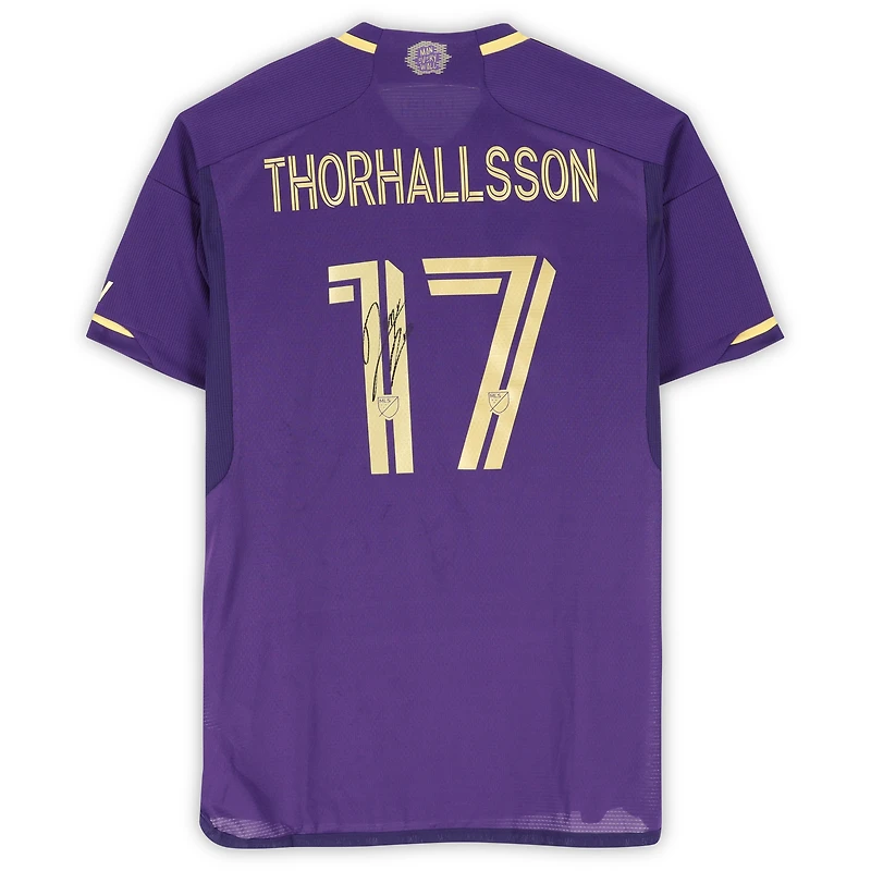 Maillot adidas violet dédicacé par Dagur Dan Þórhallsson Orlando City SC n° 17, utilisé lors du match de la saison 2024 de la MLS - Taille M