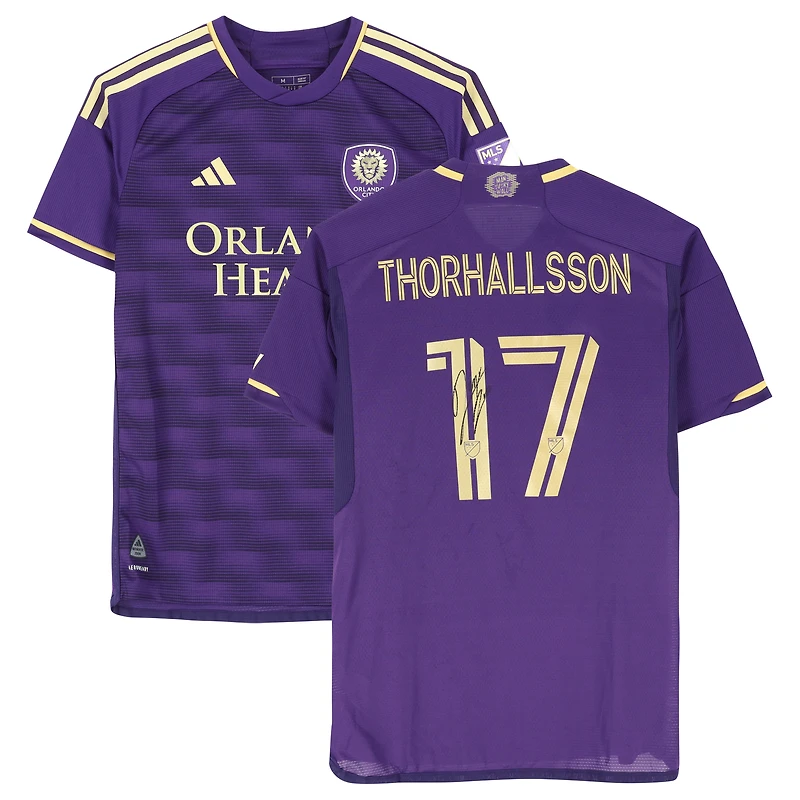 Maillot adidas violet dédicacé par Dagur Dan Þórhallsson Orlando City SC n° 17, utilisé lors du match de la saison 2024 de la MLS - Taille M