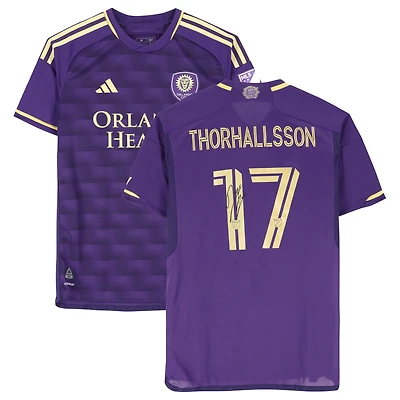Maillot adidas violet dédicacé par Dagur Dan Þórhallsson Orlando City SC n° 17, utilisé lors du match de la saison 2024 de la MLS - Taille M