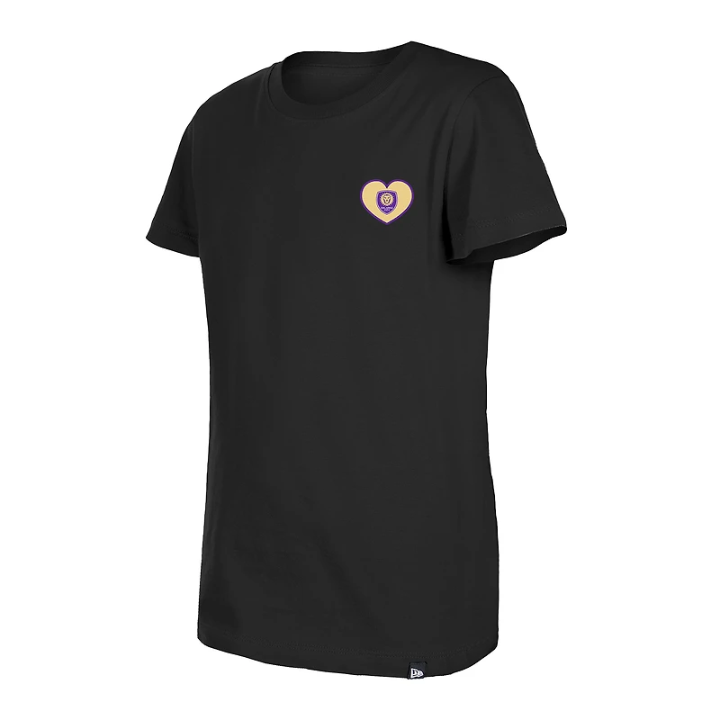 T-shirt noir Orlando City SC Bubble Heart pour filles New Era