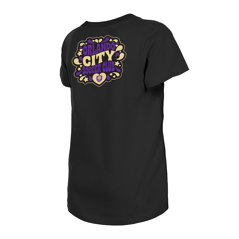 T-shirt noir Orlando City SC Bubble Heart pour filles New Era