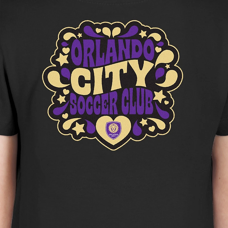 T-shirt noir Orlando City SC Bubble Heart pour filles New Era