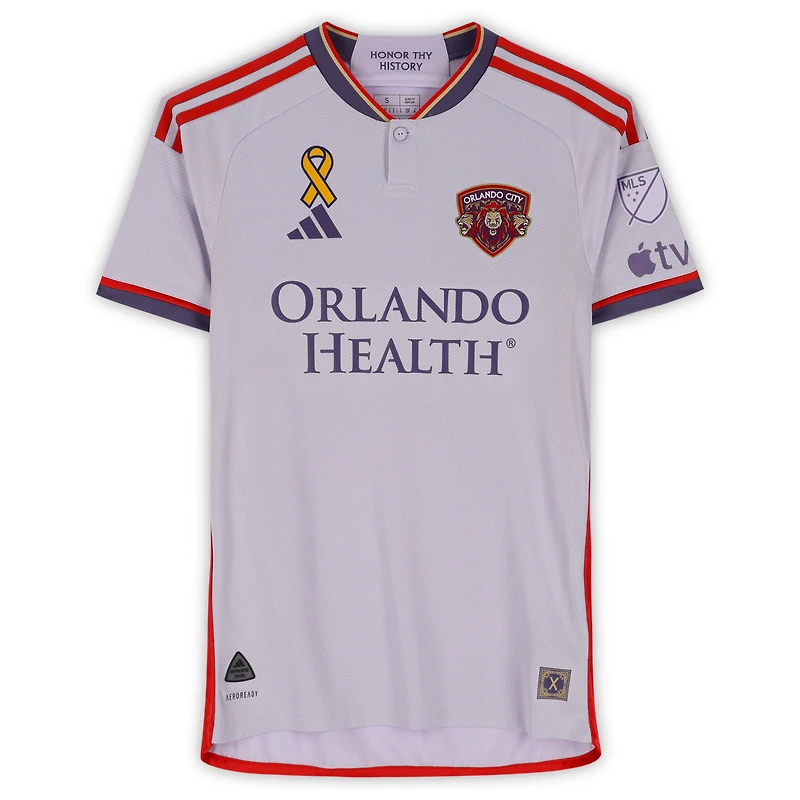 Maillot adidas violet clair dédicacé par Ivan Angulo Orlando City SC, numéro 77, utilisé lors du match de la saison 2024 de la MLS - Taille S