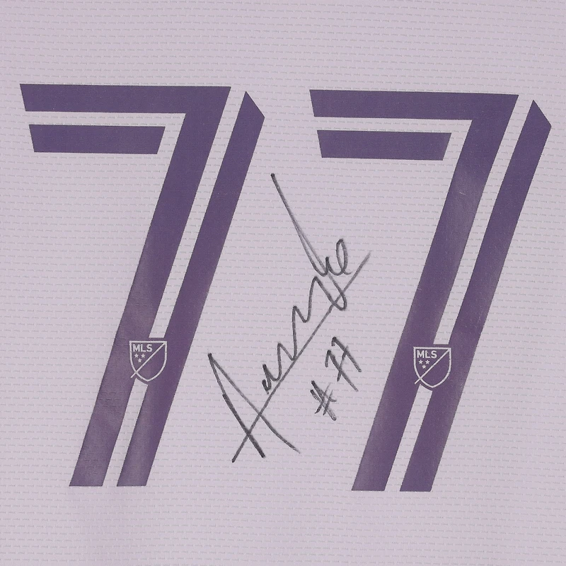 Maillot adidas violet clair dédicacé par Ivan Angulo Orlando City SC, numéro 77, utilisé lors du match de la saison 2024 de la MLS - Taille S