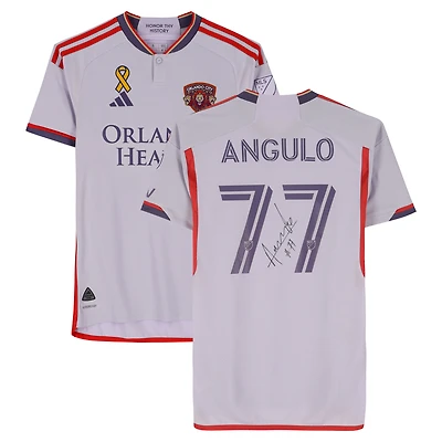 Maillot adidas violet clair dédicacé par Ivan Angulo Orlando City SC, numéro 77, utilisé lors du match de la saison 2024 de la MLS - Taille S