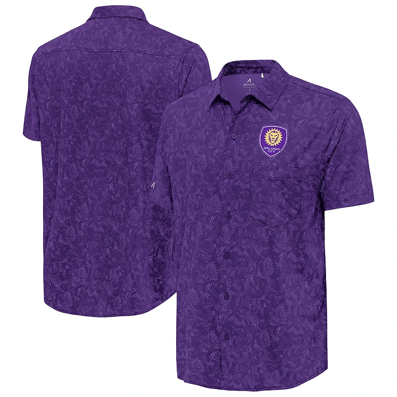 Men's Antigua  Purple Orlando City SC Lush Woven Button-Up Top