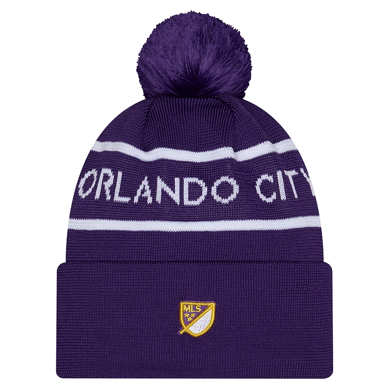 Men's New Era Purple Orlando City SC 2026 Jersey Hook Cuffed Knit Hat with Pom