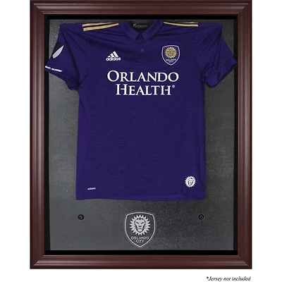 Vitrine de présentation pour maillot avec logo de l'équipe en acajou encadrée d'Orlando City SC